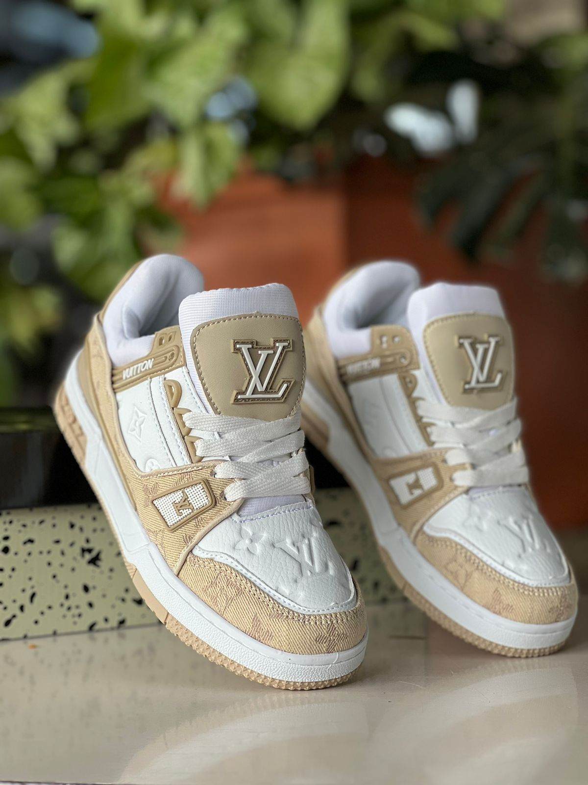 LOUIS VUITTON LV TRAINER BEIGE WHITE