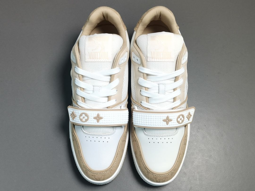 LOUIS VUITTON LV Trainers Beige Denim Velcro Strap Monogram