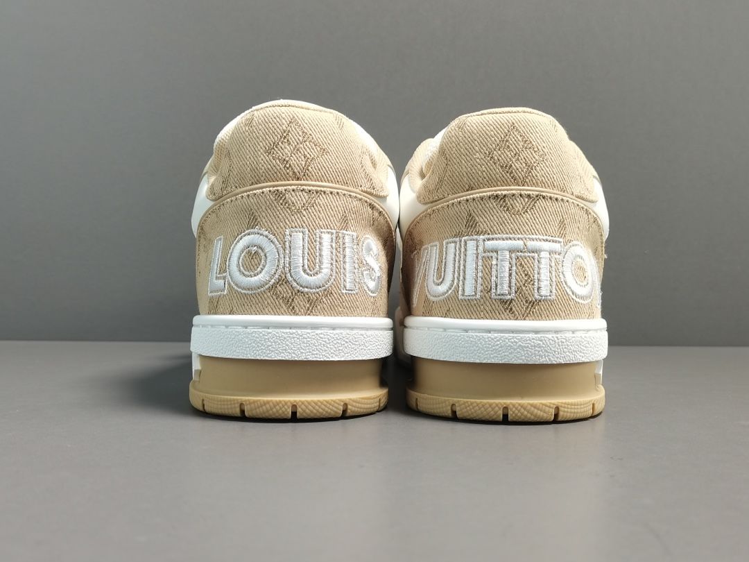 LOUIS VUITTON LV Trainers Beige Denim Velcro Strap Monogram