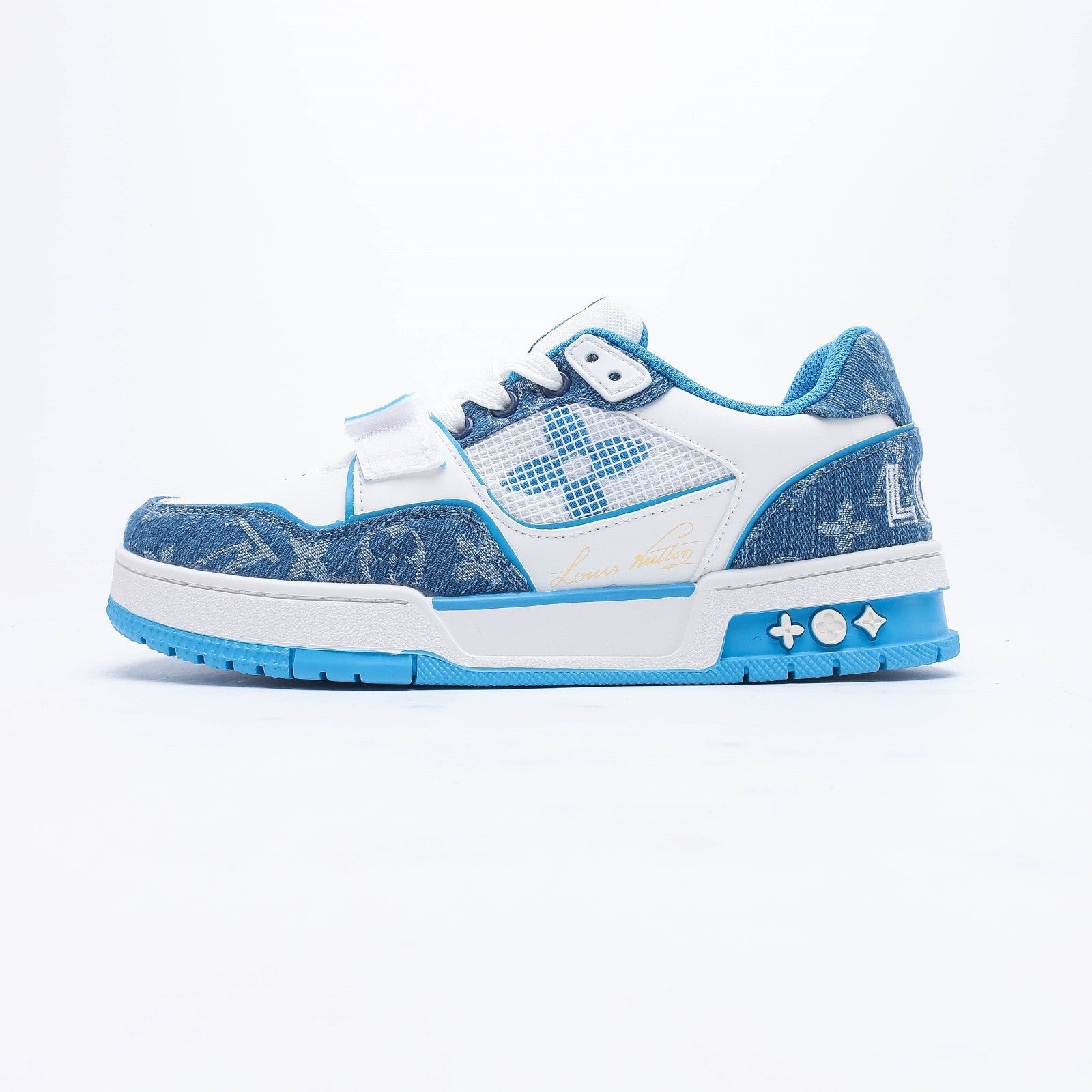 LOUIS VUITTON LV Trainers Blue Denim Velcro Strap Monogram