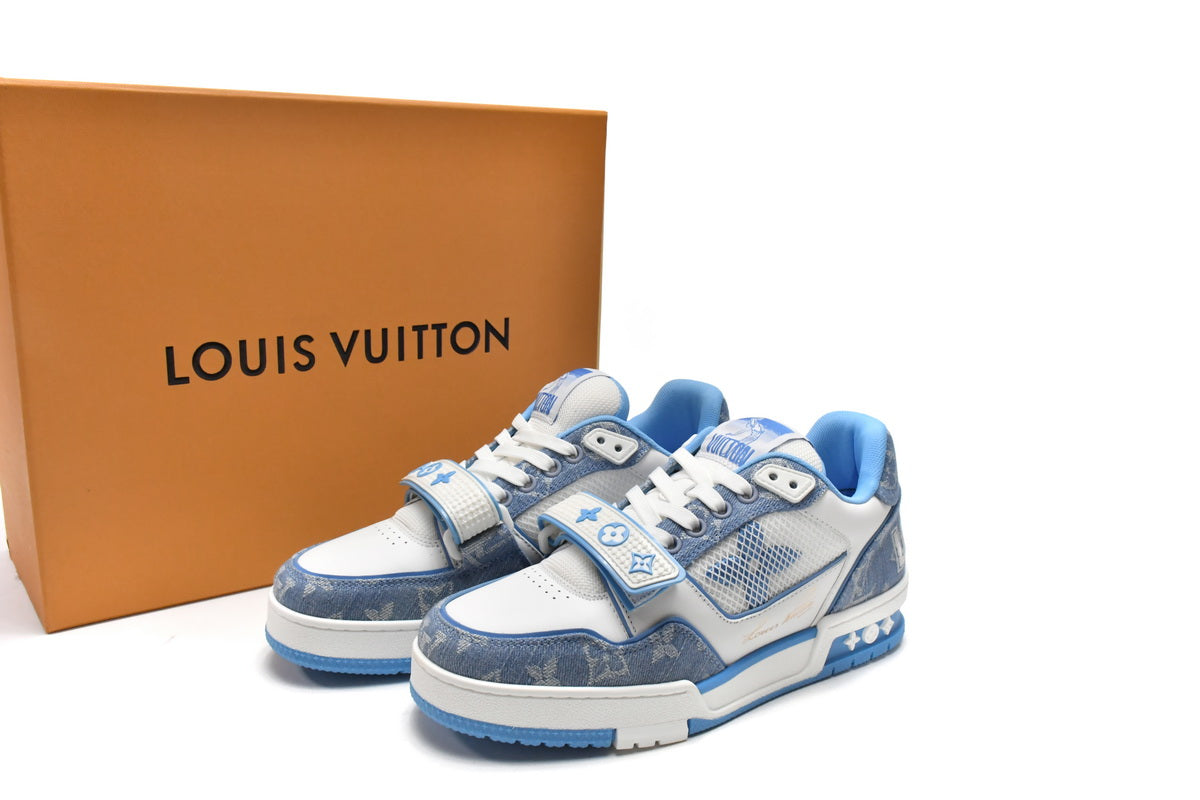 LOUIS VUITTON LV Trainers Blue Denim Velcro Strap Monogram