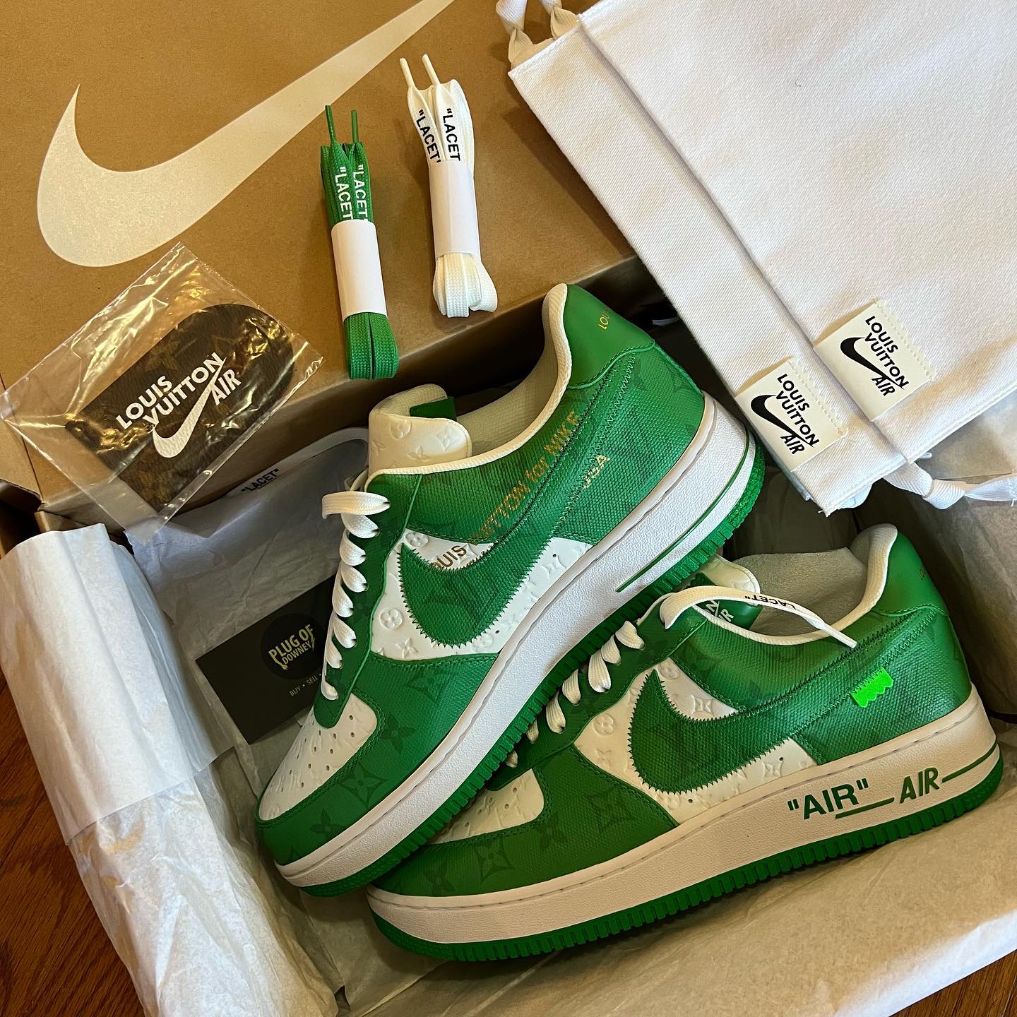 LOUIS VUITTON x NIKE AIR FORCE 1 LOW By Virgil Abloh WHITE GYM GREEN