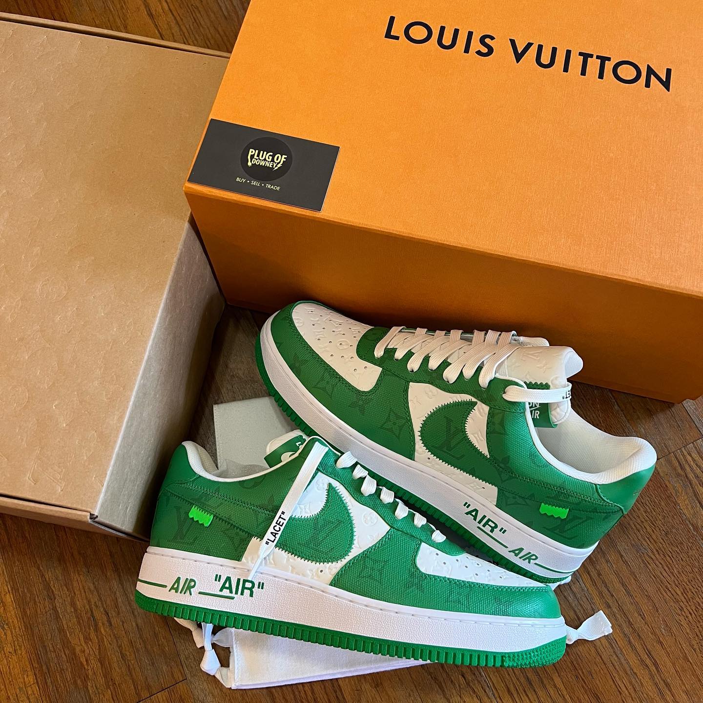 LOUIS VUITTON x NIKE AIR FORCE 1 LOW By Virgil Abloh WHITE GYM GREEN